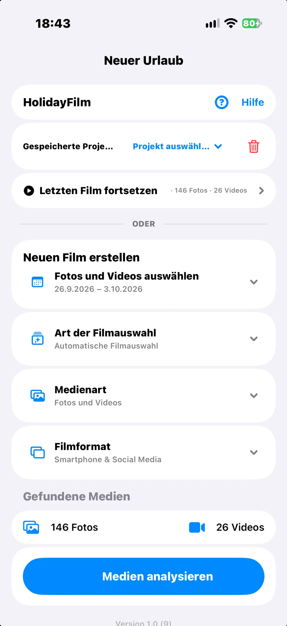 Neuen Film starten