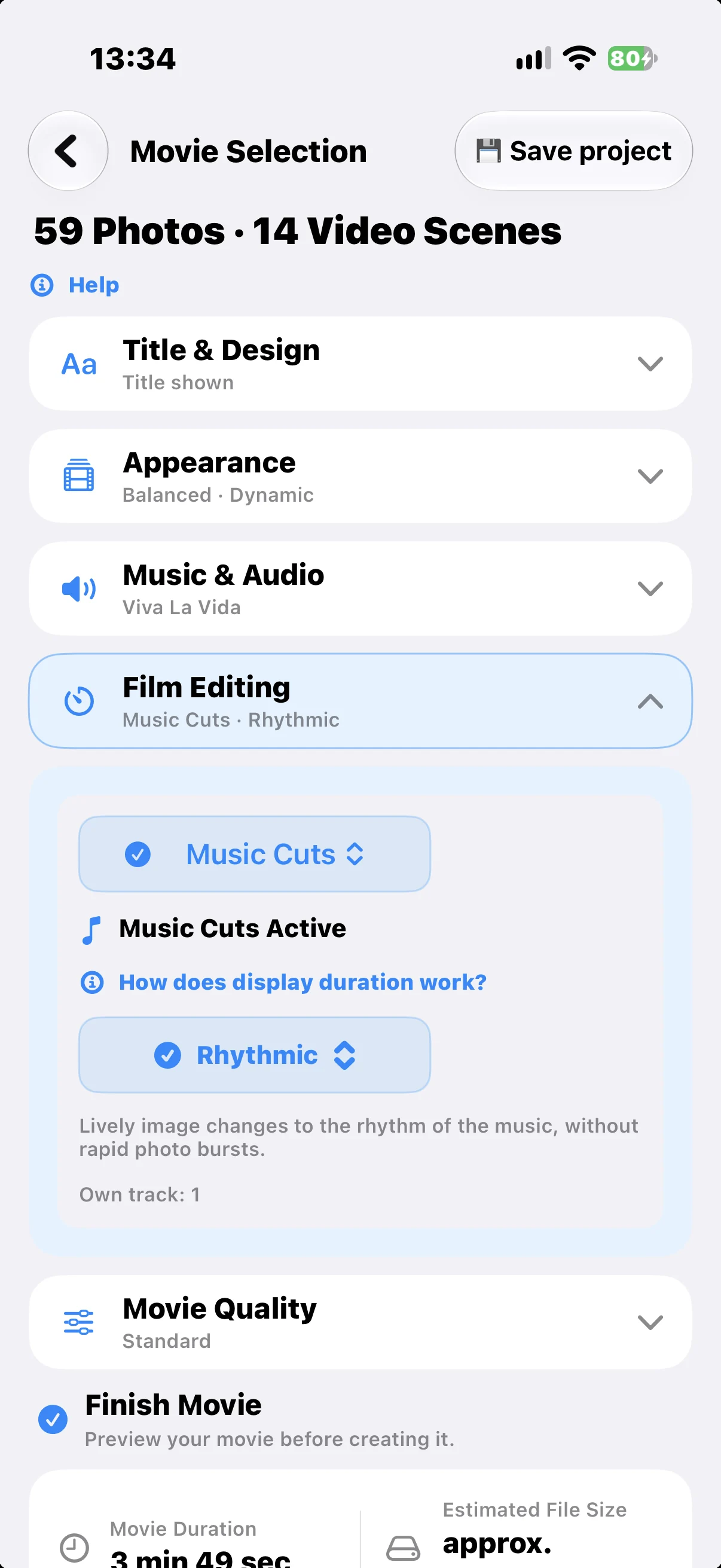 Music-aware movie cuts – Original-Screenshot der HolidayFilm-App