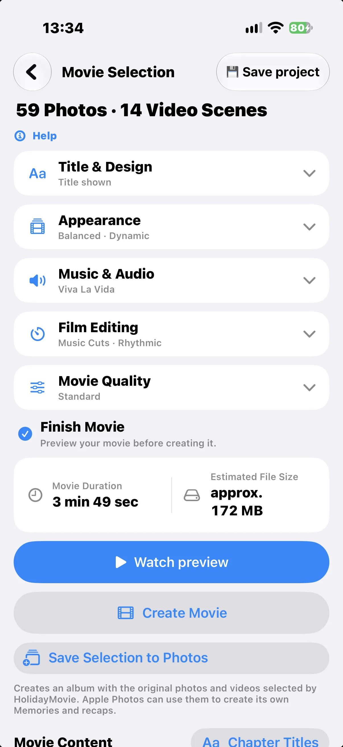 Save and share – Original-Screenshot der HolidayFilm-App
