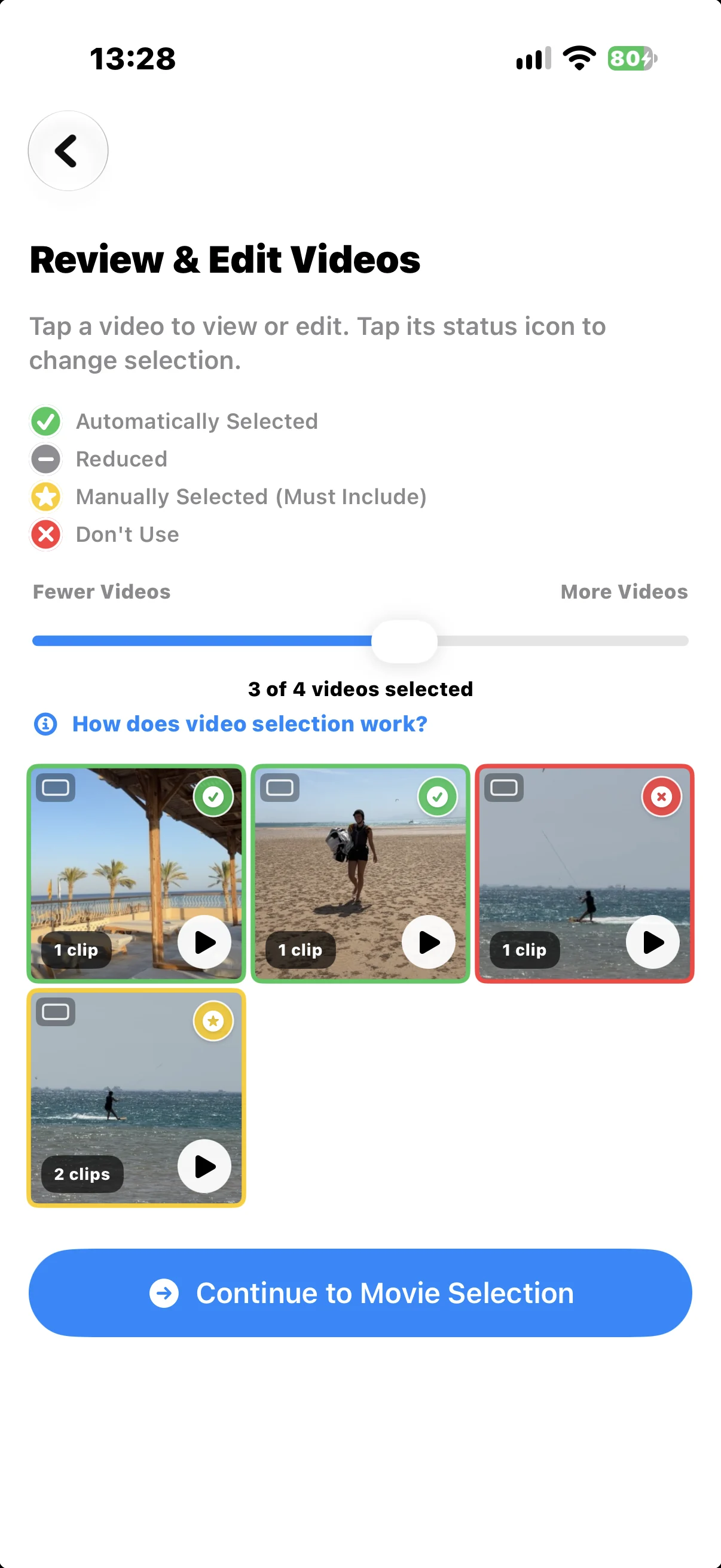 Automatic video scene selection